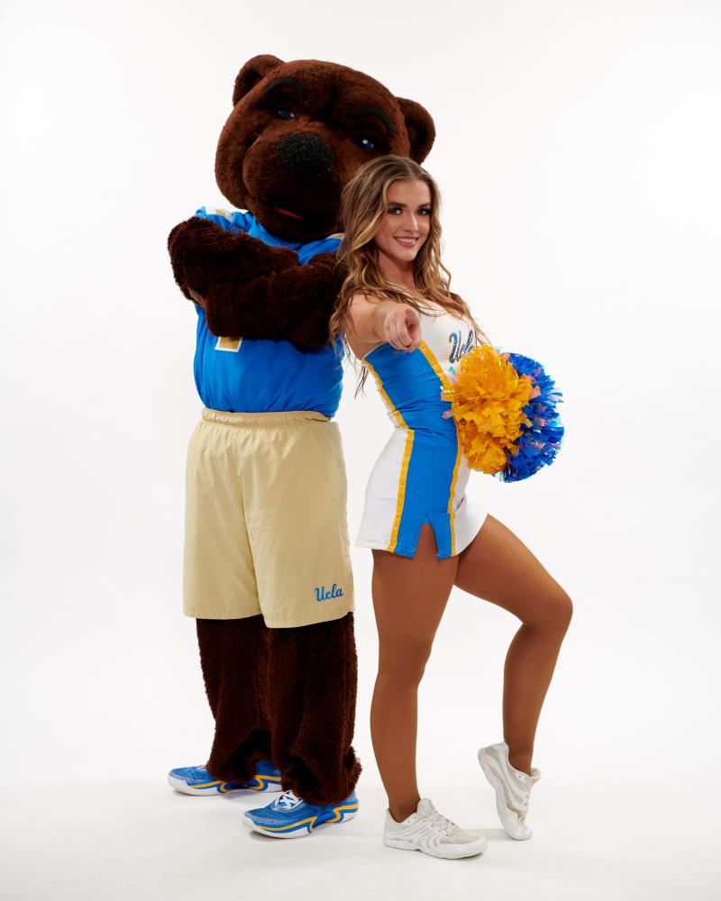 Joe Bruin with a member of the UCLA Dance Team