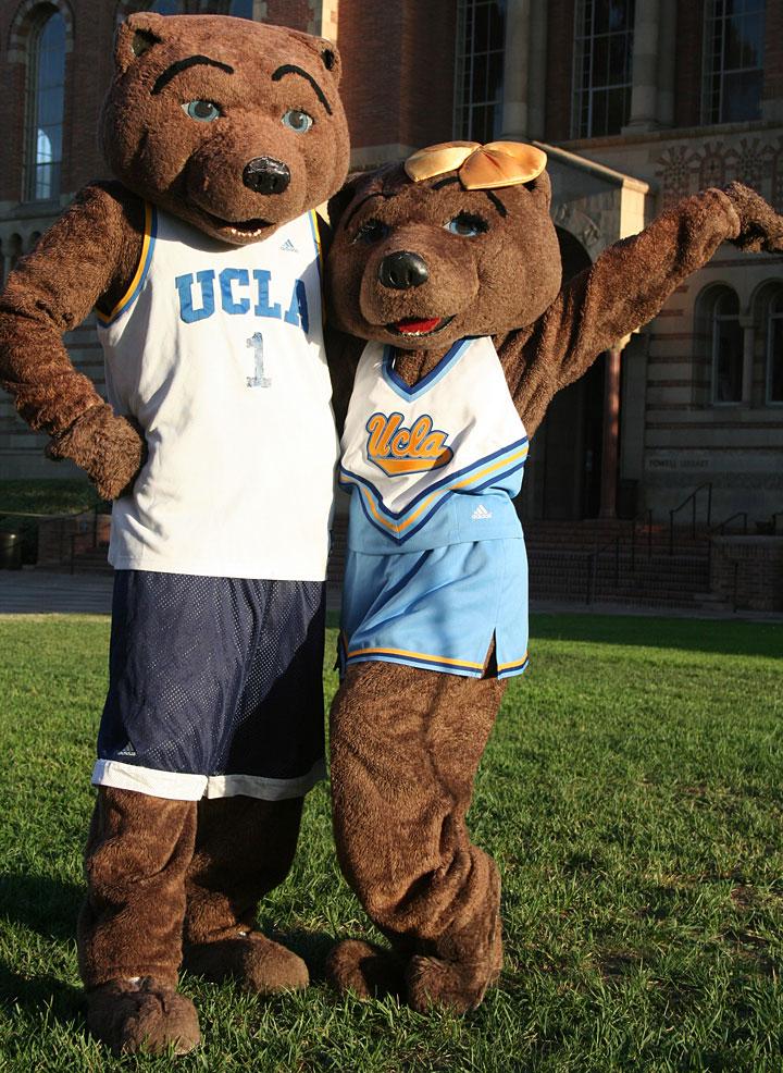 Joe and Josie Bruin in 2007 in front of Powell Library