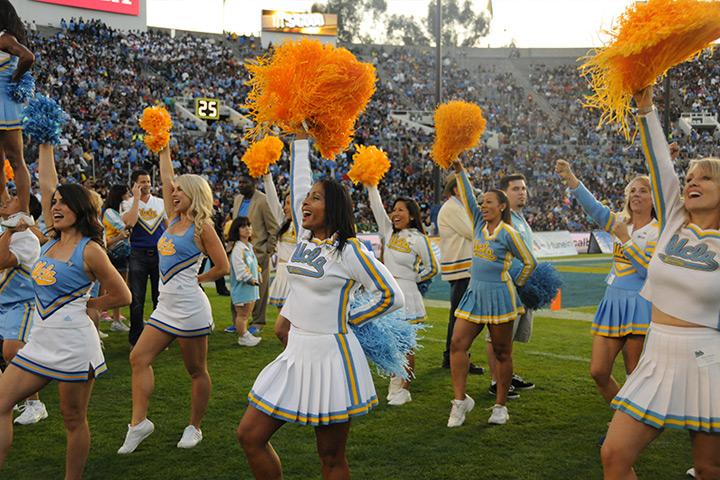 UCLA cheerleaders performing at a game