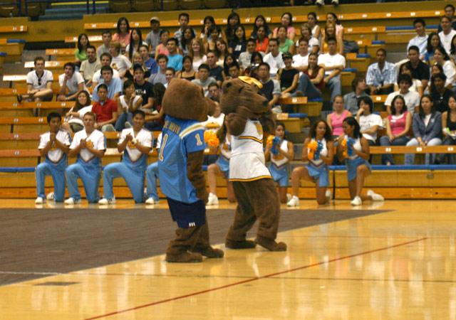 Joe and Josie Bruin in 2004 Squad before a basketball game