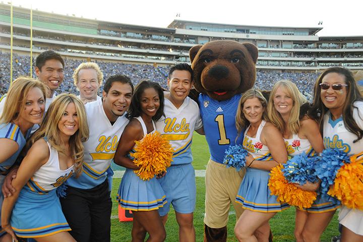 UCLA Spirit Squad group photo with Joe Bruin