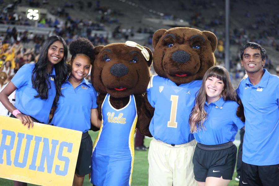Members of the UCLA Spirit Squad with Joe and Josie Bruin