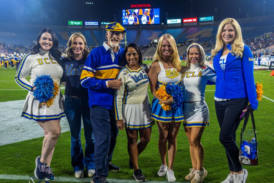 Alumni of the Spirit Squad on the field at the Rose Bowl